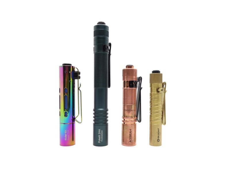 Acebeam Rider RX Rainbow PVD, Acebeam Pokelit 2AA, Acebeam Pokelit AA Copper, Olight i3T Brass