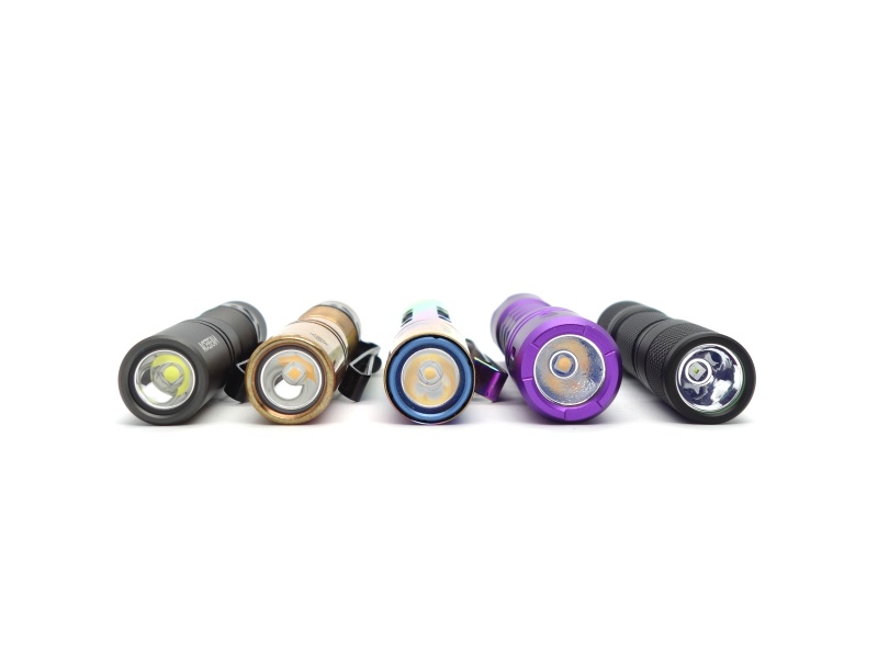 Acebeam Pokelit AA Gray, Acebeam Pokelit AA Copper, Acebeam Rider RX Rainbow PVD, ReyLight LANapple Purple, Lumintop Tool AA 2.0