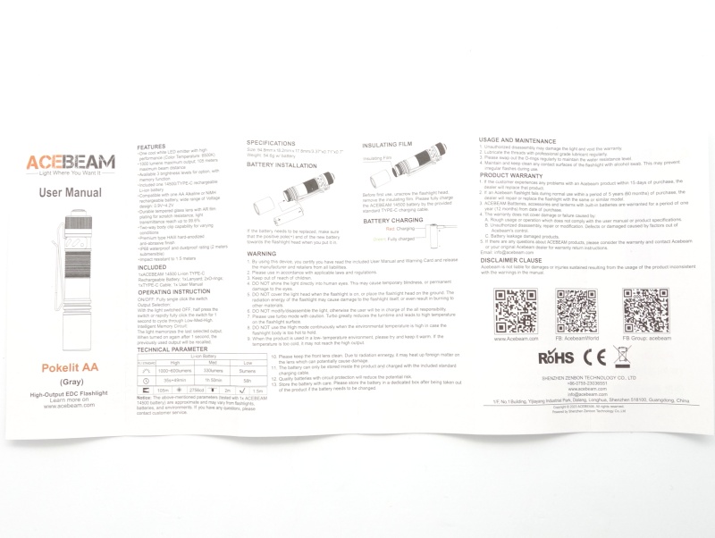 Acebeam Pokelit AA Gray user manual