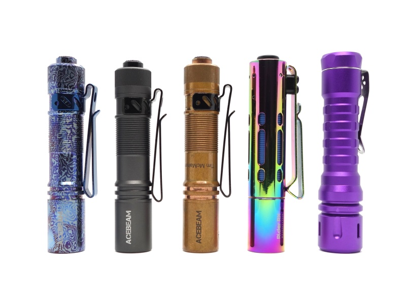 Acebeam Pokelit AA Ti, Acebeam Pokelit AA Gray, Acebeam Pokelit AA Copper, Acebeam Rider RX Rainbow PVD, ReyLight LANapple Purple