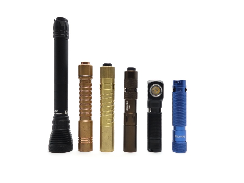 Lumintop PK27, ReyLight Pineapple Mini Copper, Olight i3T Brass, Wurkkos WK01, Manker E02 II, Sofirn C01S