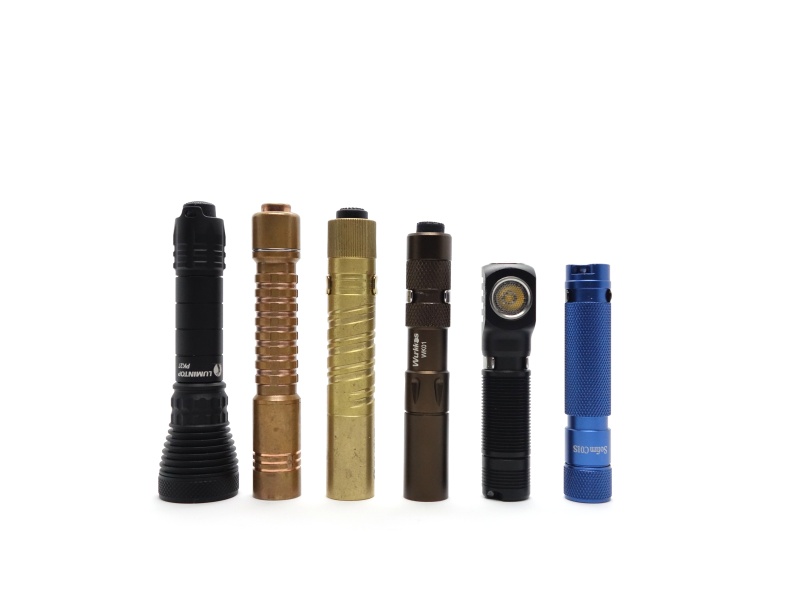 Lumintop PK27, ReyLight Pineapple Mini Copper, Olight i3T Brass, Wurkkos WK01, Manker E02 II, Sofirn C01S