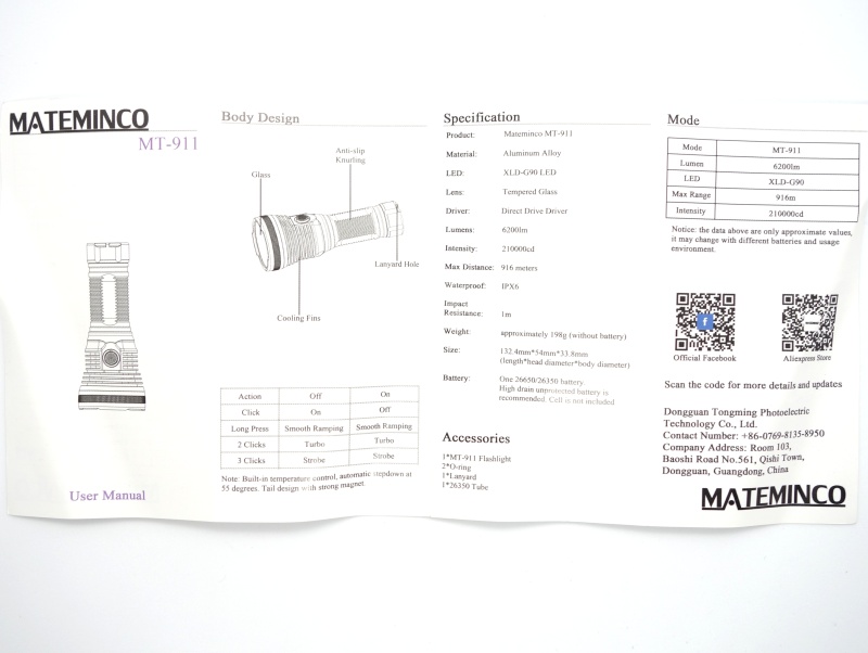 Mateminco MT-911 user manual