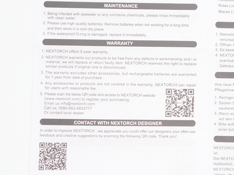 NEXTORCH TA20 user manual