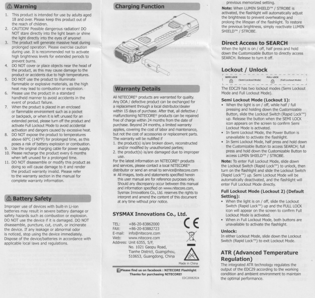 Nitecore EDC29 user manual-2