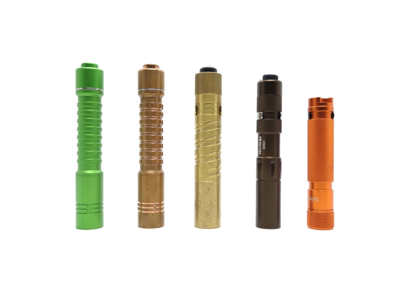 ReyLight Pineapple Mini Green, ReyLight Pineapple Mini Copper, Olight i3T Brass, Wurkkos WK01, Sofirn C01S